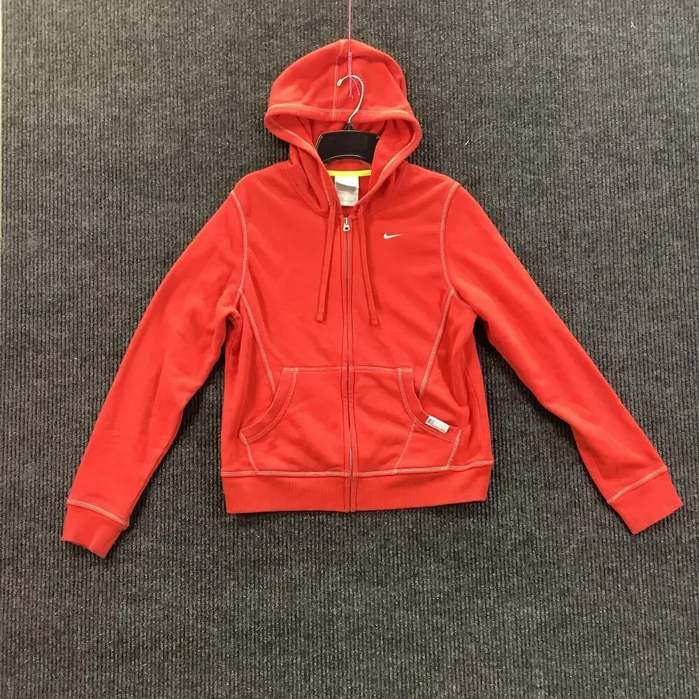 Nike Hoodie Youth Large Red Full Zip Fleece Swoosh Athletic Logo Sweatshirt